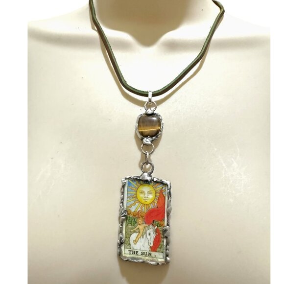 Tarot Card Mixed Media & Artisan Metalwork Tiger Eye Pendant & Leather Necklace - Picture 5 of 12